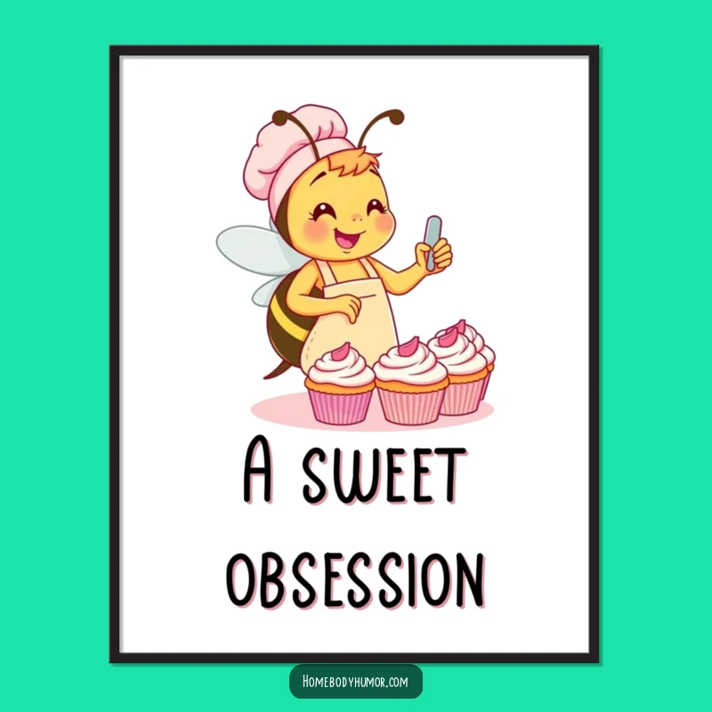 Funny Bee Cupcake Digital Print: Instant Sweet Humor for Walls