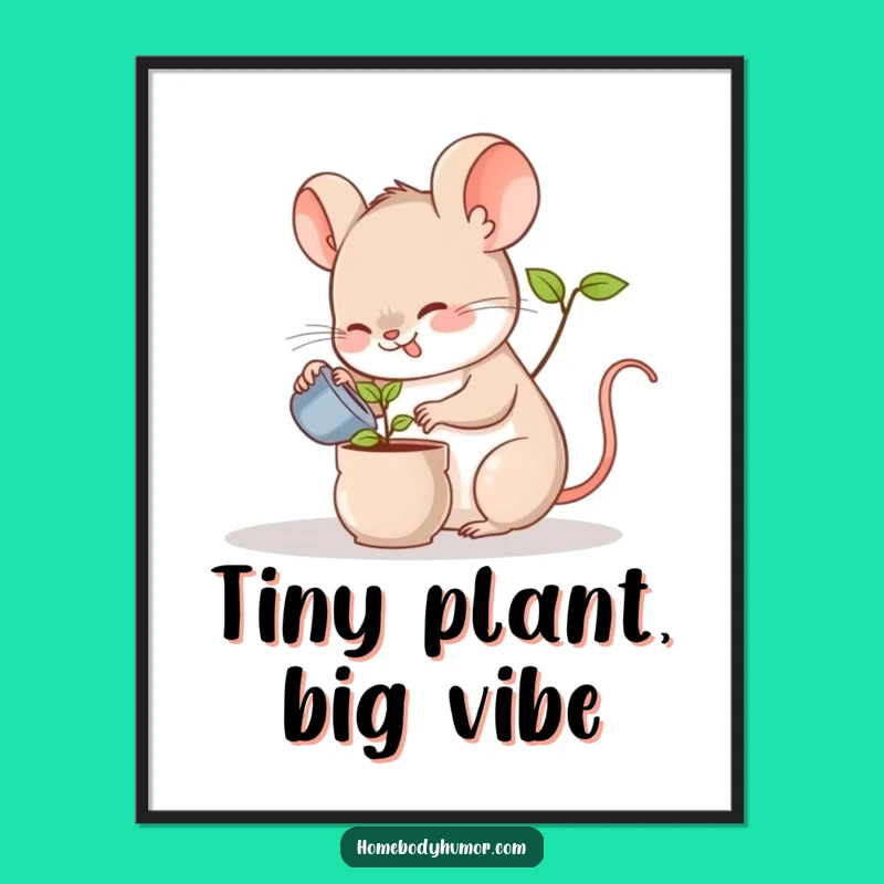 Funny Mouse Watering Plant Digital Print: Instant Whimsy for Your Walls