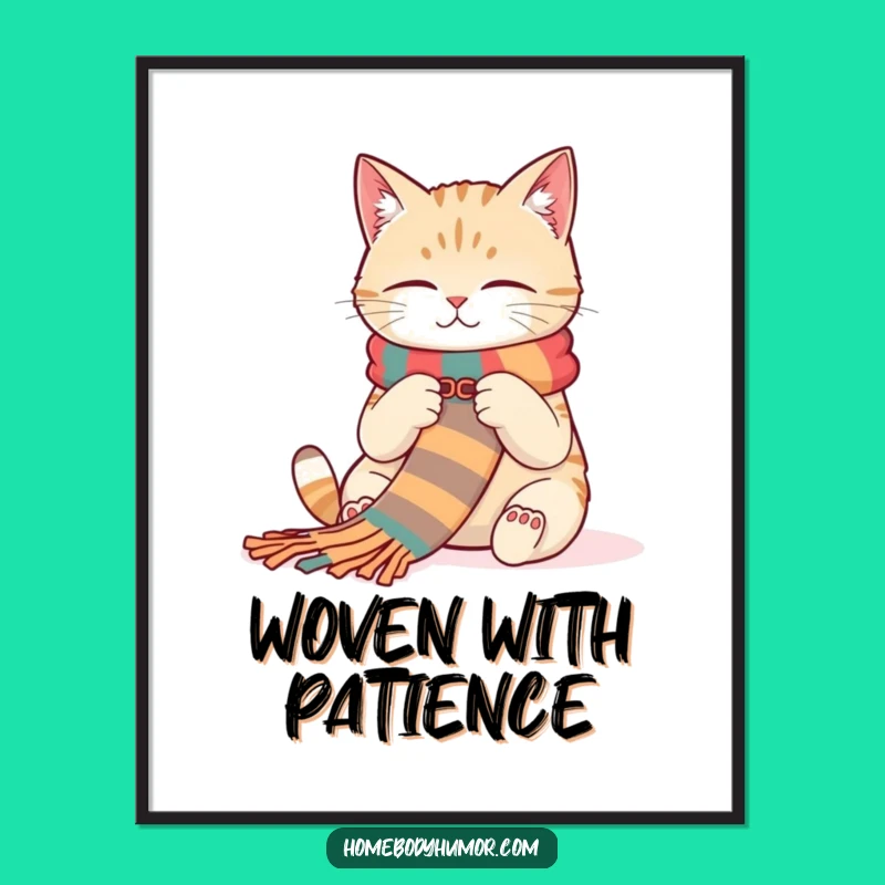 Funny Cat Knitting Digital Print: Instant Cozy Humor for Walls