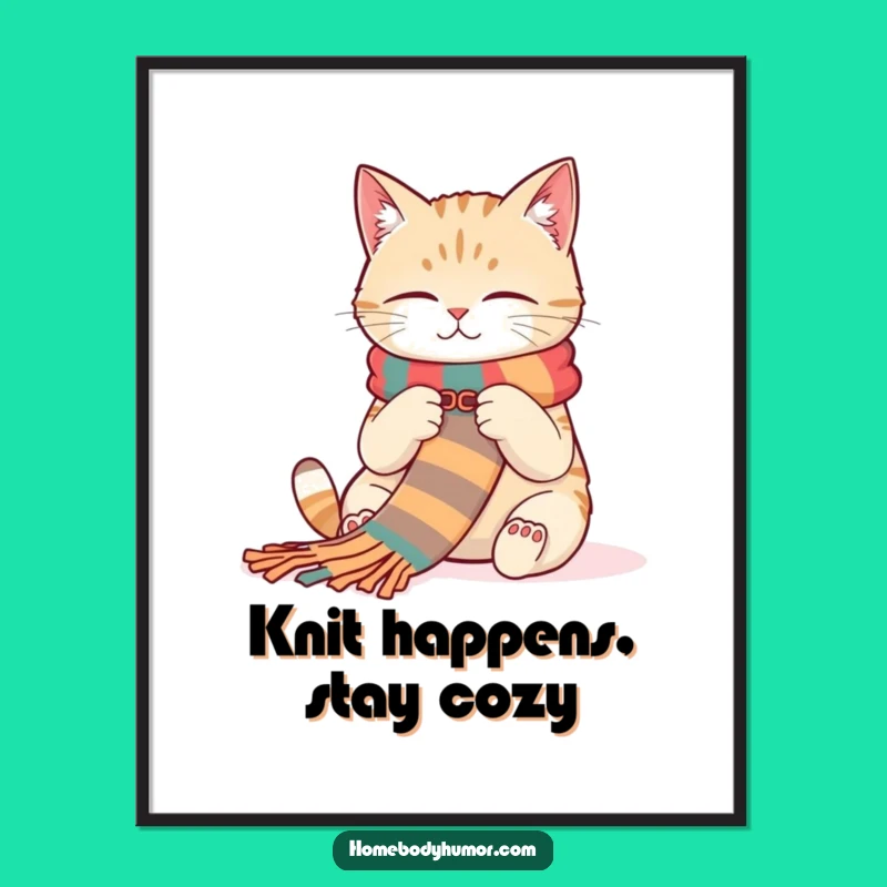 Funny Free Printable Cat Wall Art: Cozy Knitter Decor Downloadable Art