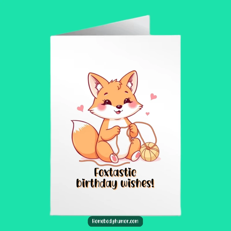 Free Printable Birthday Card: Crafty Fox Yarn Fun Downloadable Gift