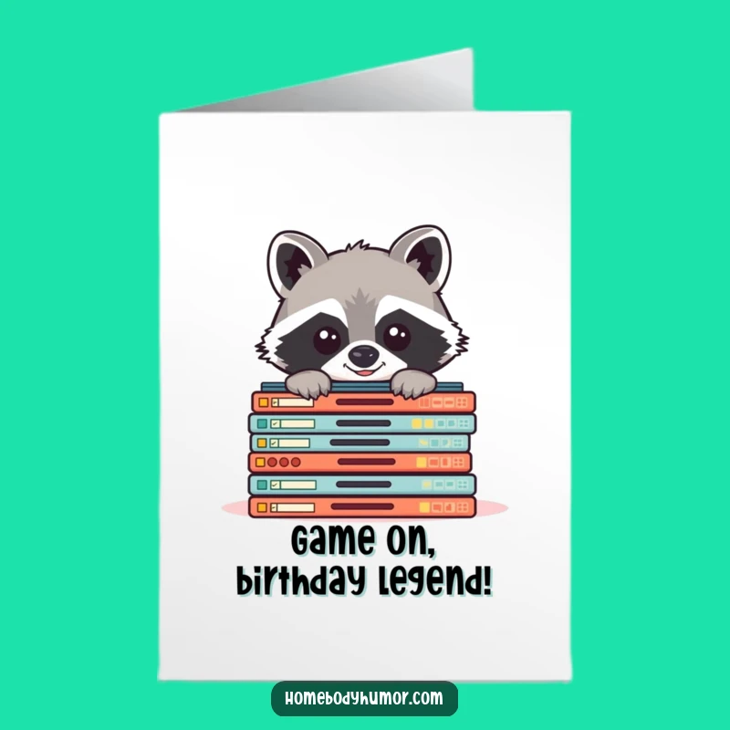 Free Printable Birthday Card: Funny Raccoon Board Game Lover Downloadable Gift