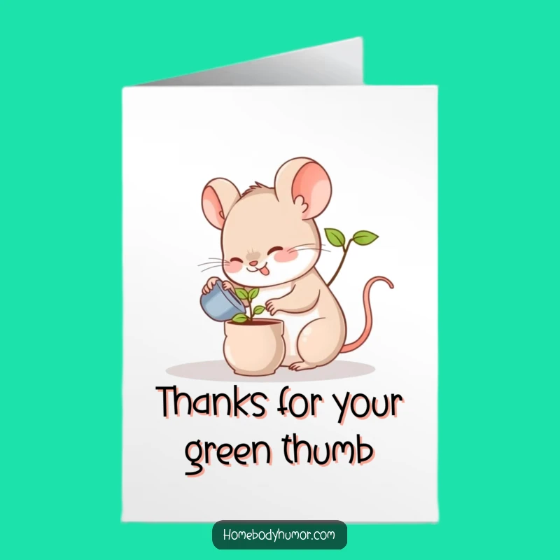 Free Printable Thank You Card: Funny Mouse & Plant - Downloadable DIY