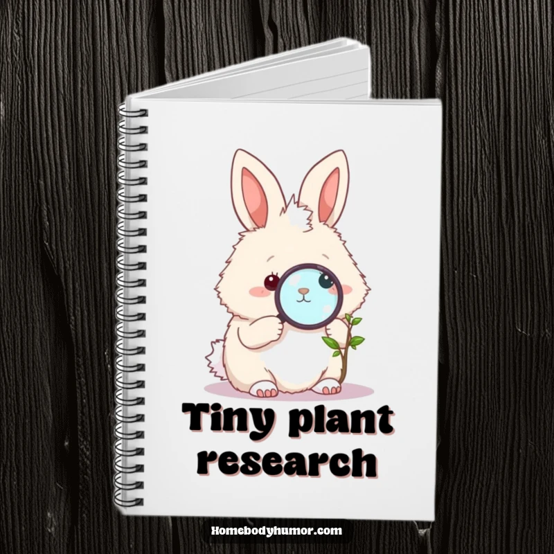Funny Bunny Notebook: A fluffy bunny using a magnifying glass to study a tiny plant, perfect for jotting down ideas humorously. A great funny gift.